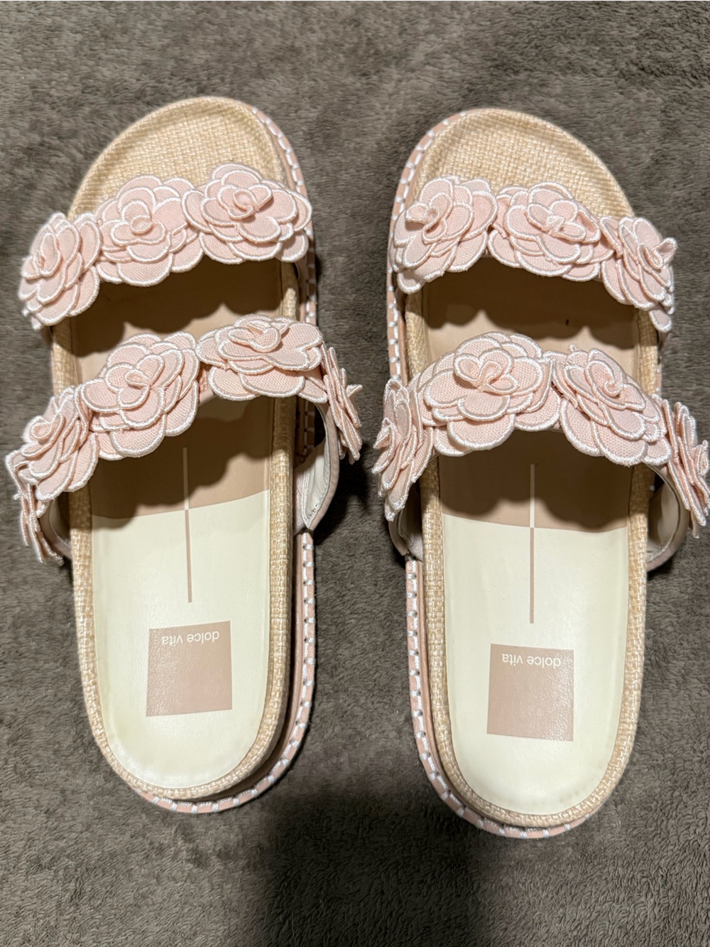 Dolce Vita Women’s Blush Pink Floral Double-Strap Slide Sandals